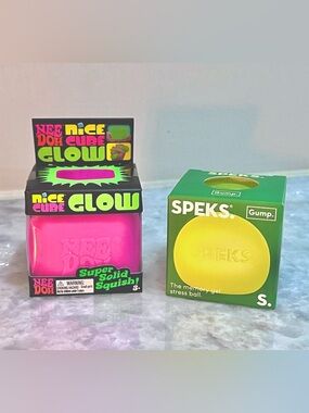BUNDLE Nee Doh Nice Cube GLOW Pink & Speks Gump Gel Stress Ball - 2 PACK